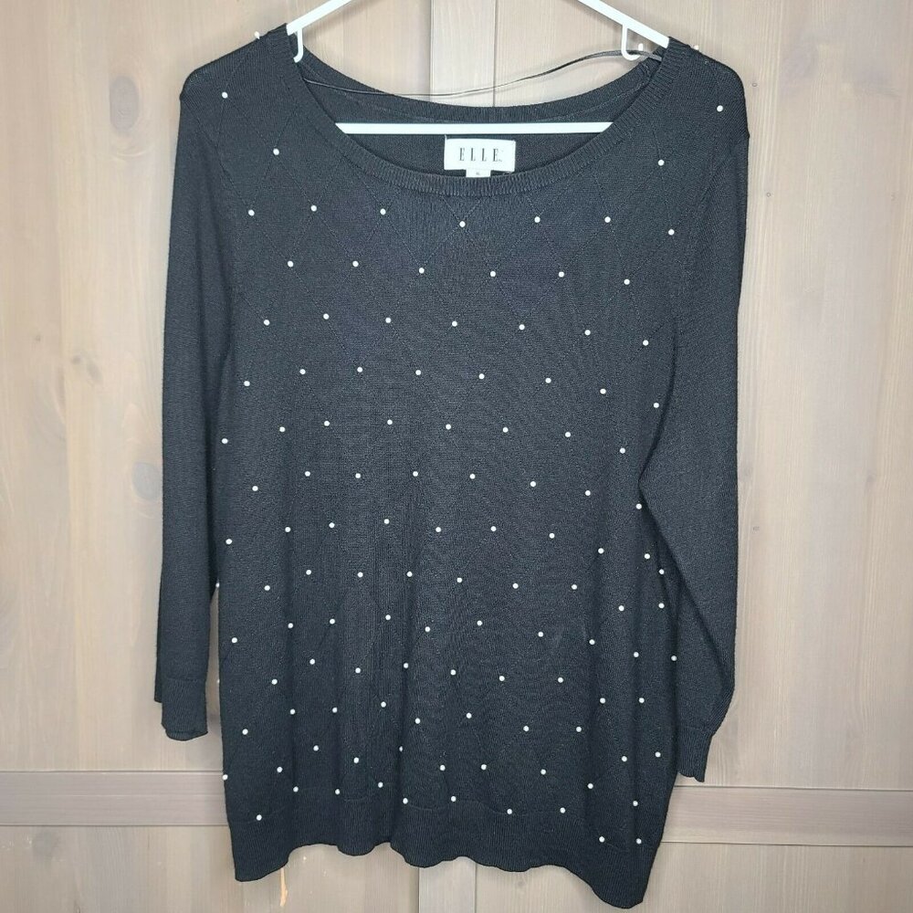 Elle Pearl Accent Black Sweater X-Large Womens 3/4 Sleeve Boatneck Pullover - Picture 1 of 12